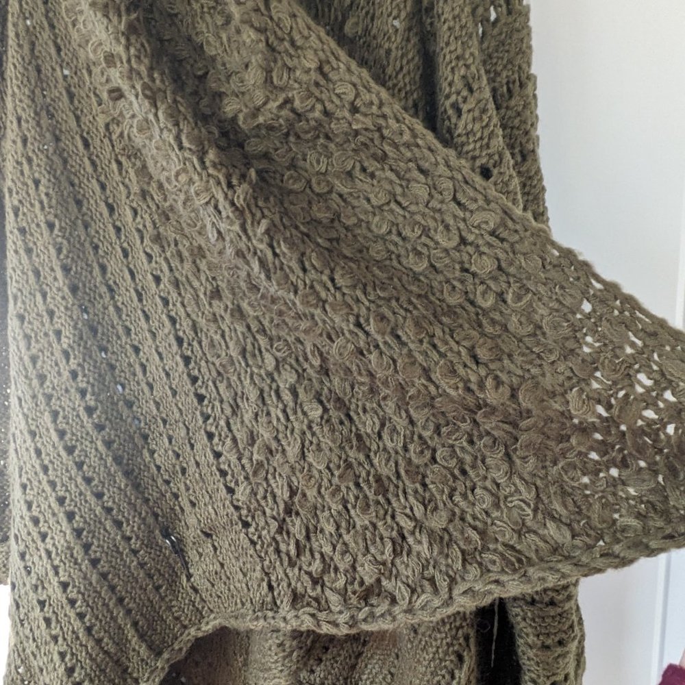 🌸 VENUS High/Low Duster Cardigan Sweater Open Front in Olive Green SIZE L - Picture 4 of 16